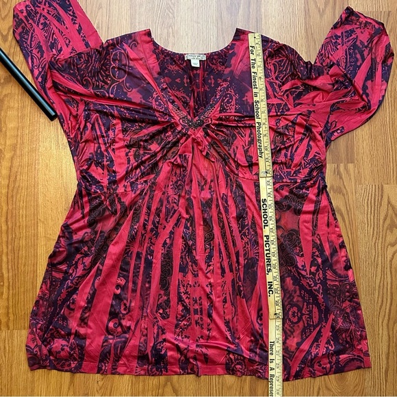 Energie One World Wear Size 2X Babydoll Boho 90's Y2K Beaded V-Neck Flowy Top - Picture 11 of 11